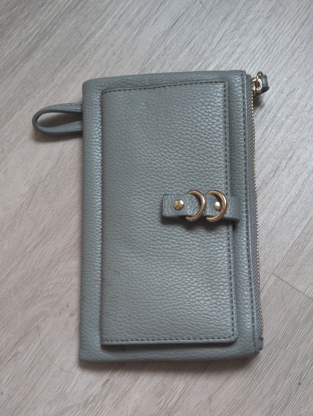 Women's Faux Leather Wristlet Wallet in Light Grayish Blue with Gold Hardware
